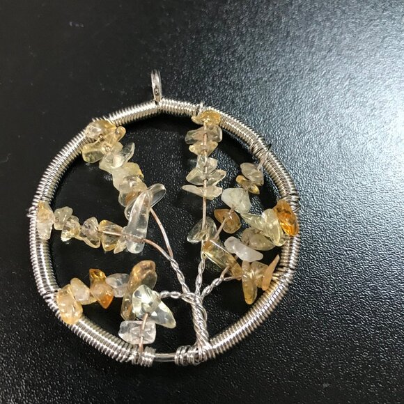 2 1/8" Natural Citrine Gemstone Tree Of Life Wire Wrap Pendant - Picture 12 of 12